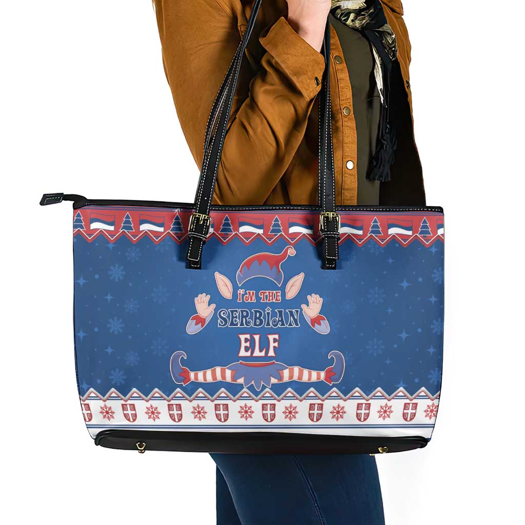 Serbia Christmas Leather Tote Bag I Am The Serbian Elf - Wonder Print Shop
