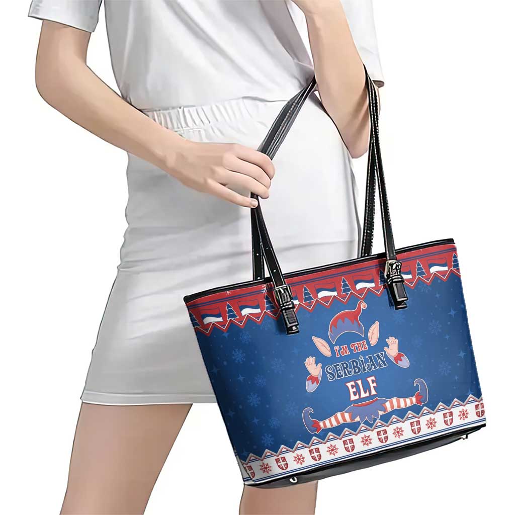 Serbia Christmas Leather Tote Bag I Am The Serbian Elf - Wonder Print Shop