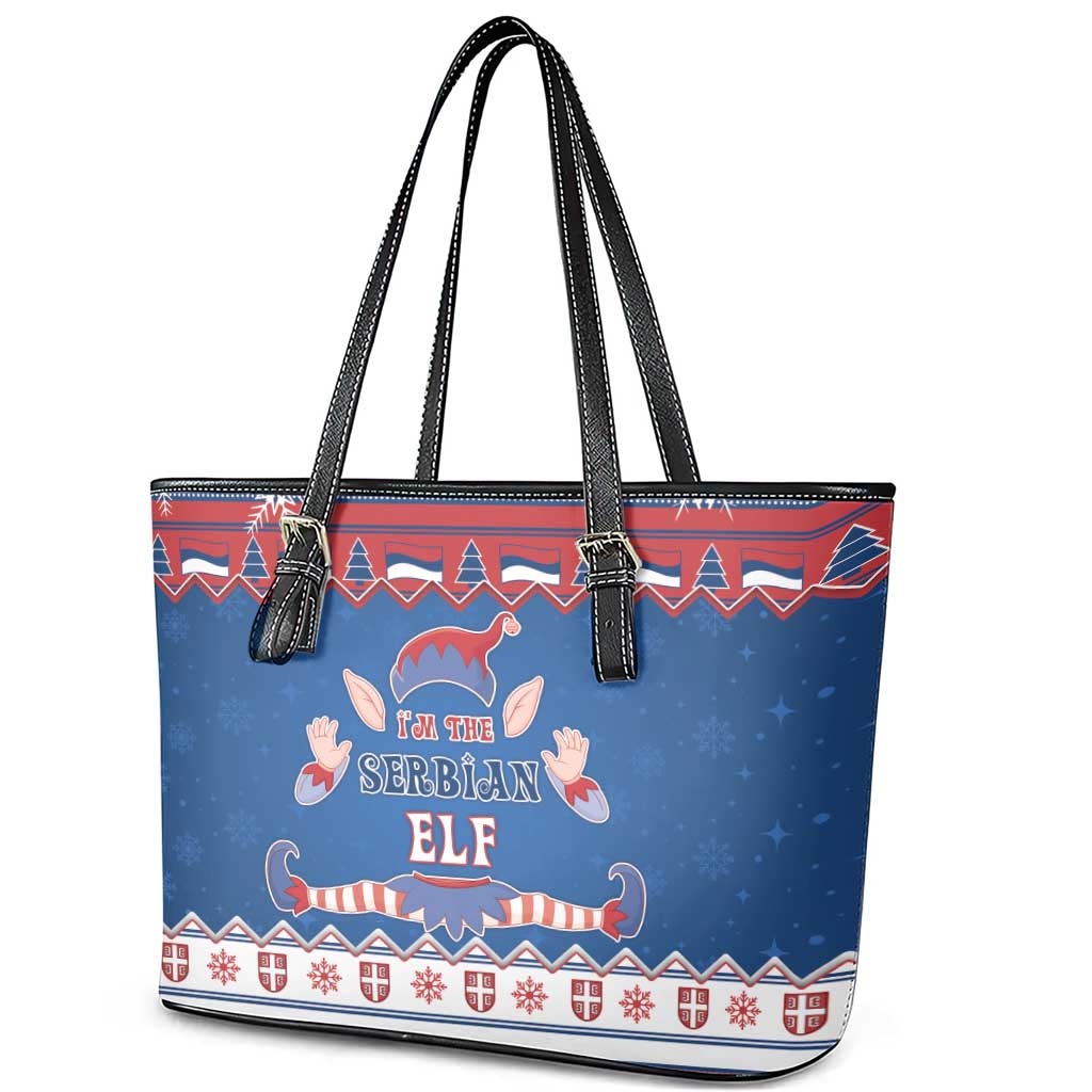 Serbia Christmas Leather Tote Bag I Am The Serbian Elf - Wonder Print Shop