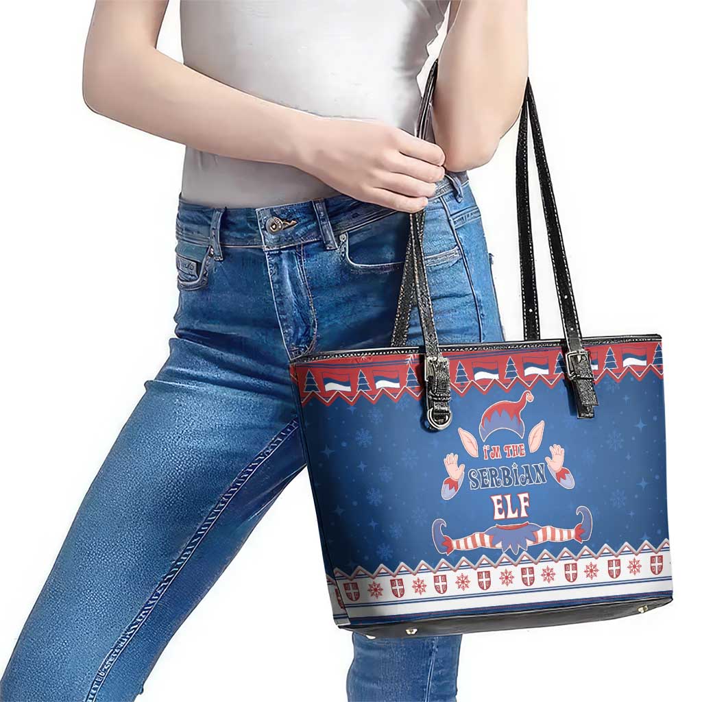 Serbia Christmas Leather Tote Bag I Am The Serbian Elf - Wonder Print Shop