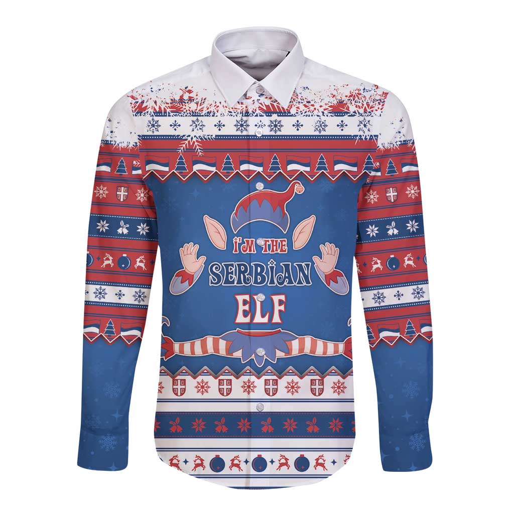 Serbia Christmas Long Sleeve Button Shirt I Am The Serbian Elf - Wonder Print Shop
