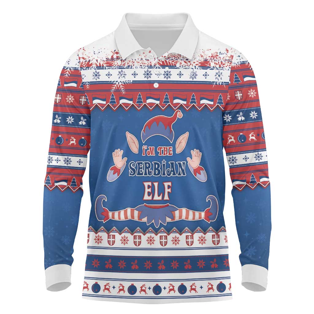Serbia Christmas Long Sleeve Polo Shirt I Am The Serbian Elf - Wonder Print Shop