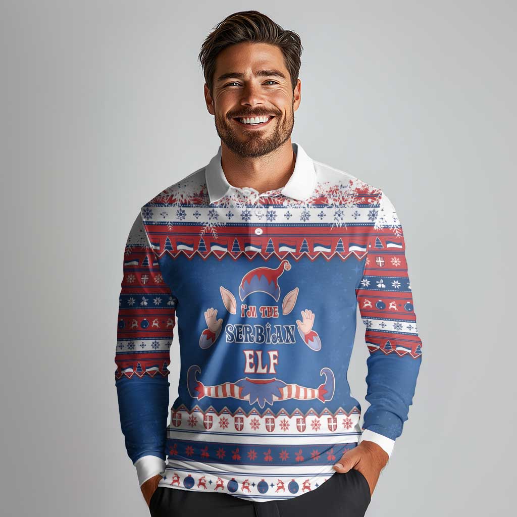Serbia Christmas Long Sleeve Polo Shirt I Am The Serbian Elf - Wonder Print Shop