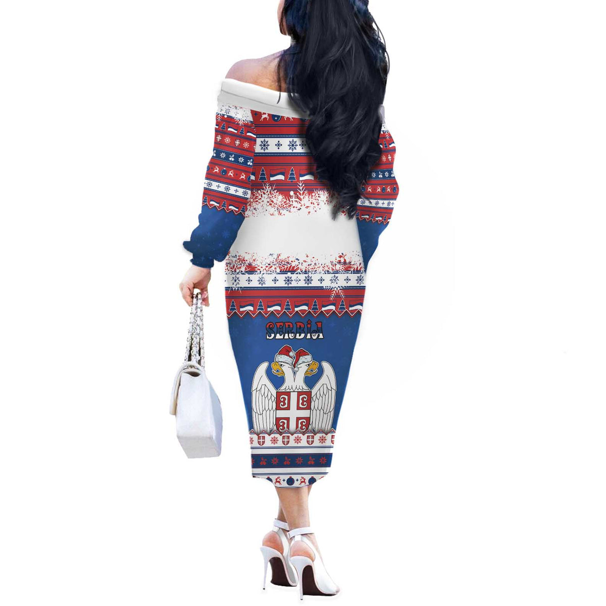 Serbia Christmas Off The Shoulder Long Sleeve Dress I Am The Serbian Elf - Wonder Print Shop
