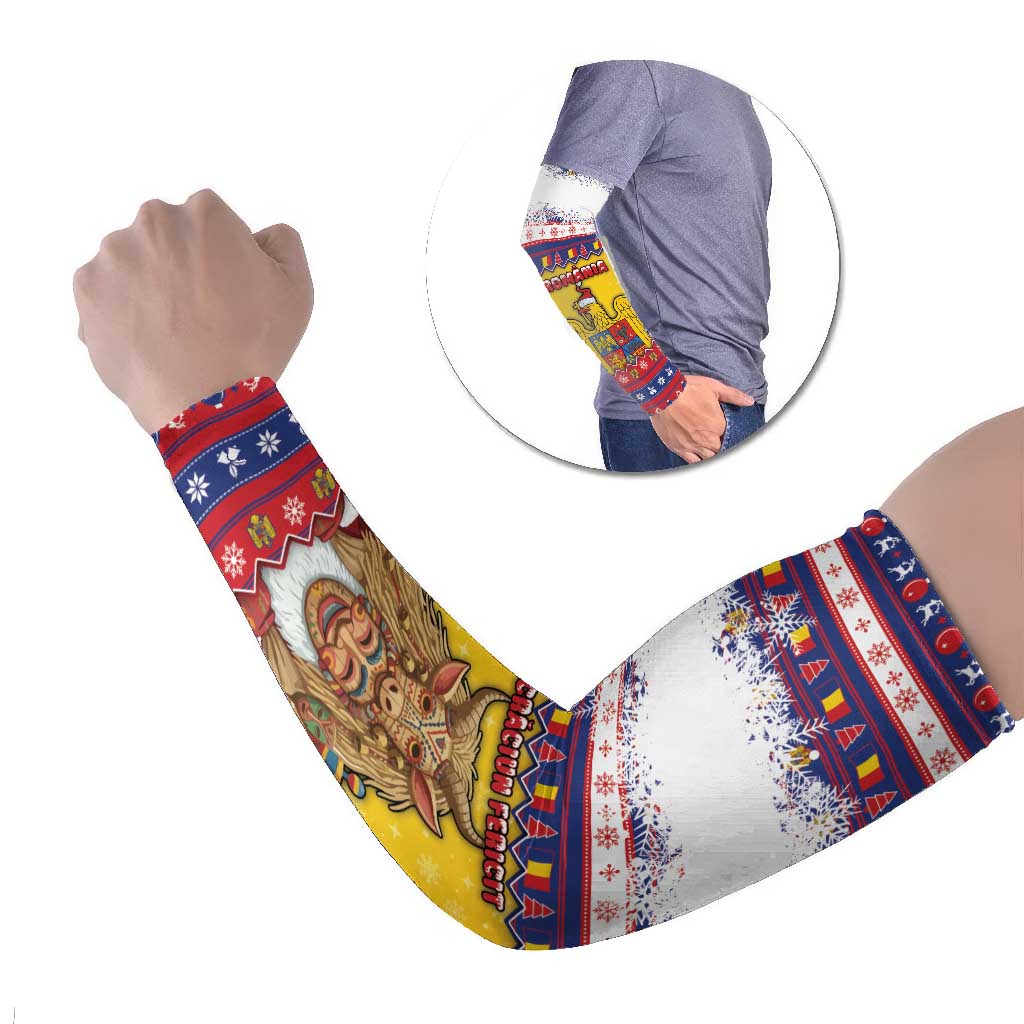 Romania Christmas Arm Sleeves Romanian Masked Santa - Wonder Print Shop