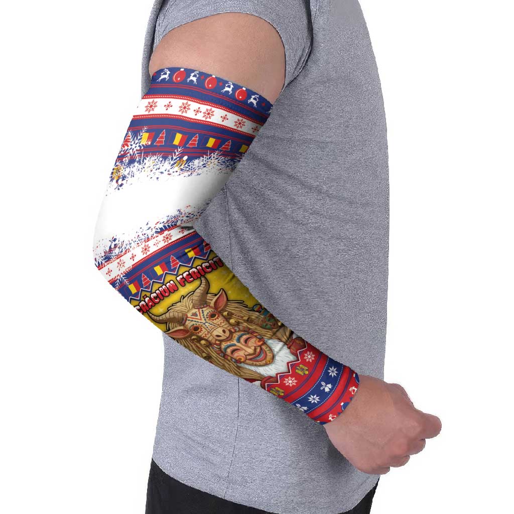 Romania Christmas Arm Sleeves Romanian Masked Santa - Wonder Print Shop