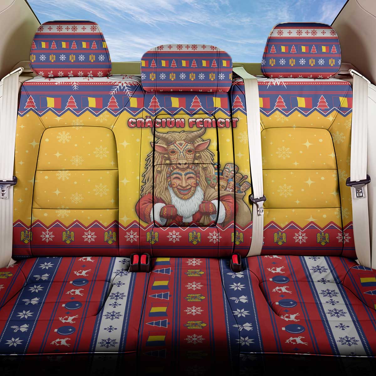Romania Christmas Back Car Seat Cover Romanian Masked Santa - Wonder Print Shop