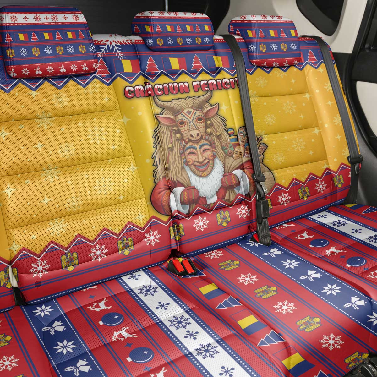Romania Christmas Back Car Seat Cover Romanian Masked Santa - Wonder Print Shop