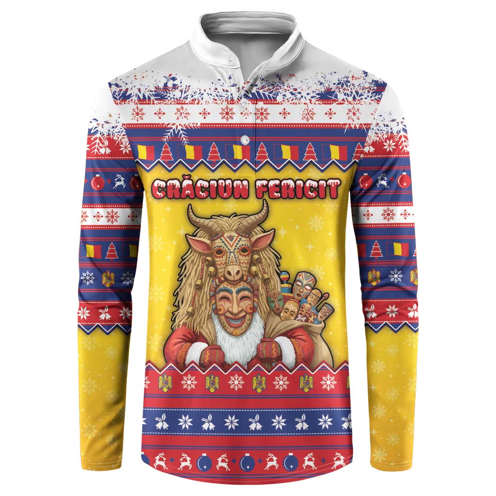 Romania Christmas Button Sweatshirt Romanian Masked Santa - Wonder Print Shop