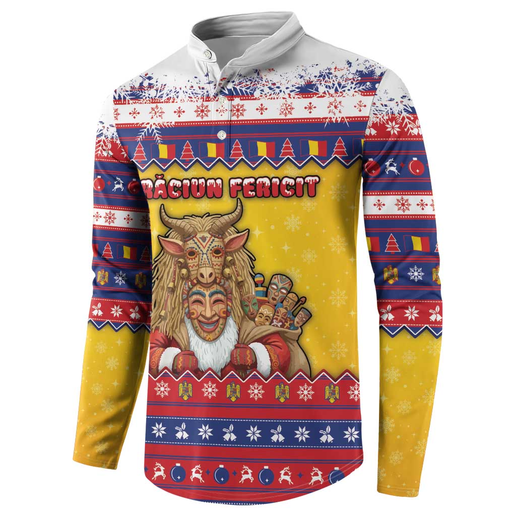 Romania Christmas Button Sweatshirt Romanian Masked Santa - Wonder Print Shop