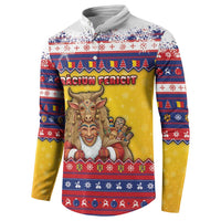 Romania Christmas Button Sweatshirt Romanian Masked Santa - Wonder Print Shop