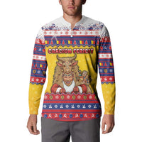 Romania Christmas Button Sweatshirt Romanian Masked Santa - Wonder Print Shop