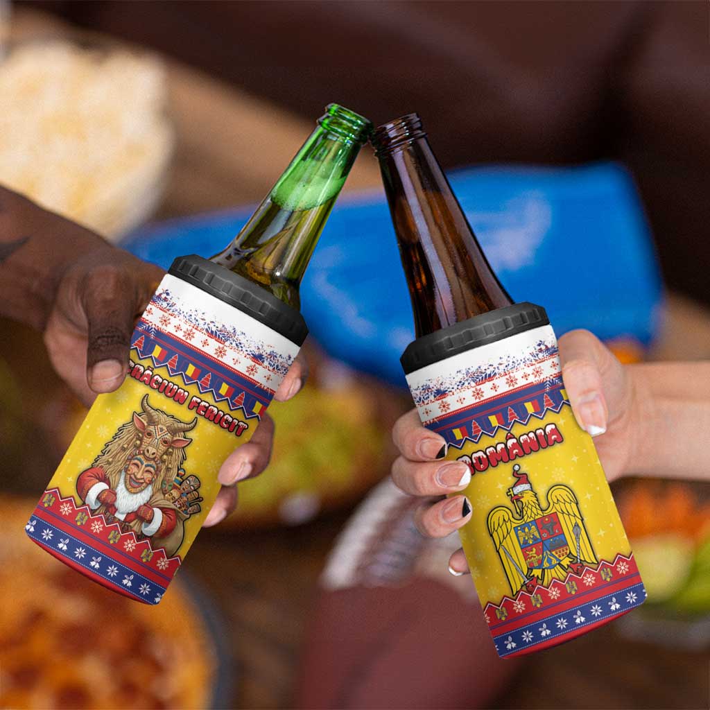 Romania Christmas 4 in 1 Can Cooler Tumbler Romanian Masked Santa - Wonder Print Shop