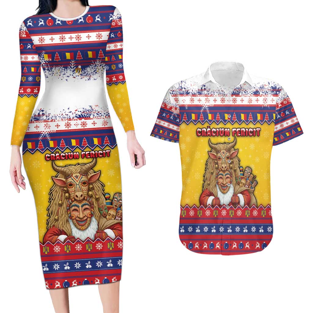 Romania Christmas Couples Matching Long Sleeve Bodycon Dress and Hawaiian Shirt Romanian Masked Santa - Wonder Print Shop