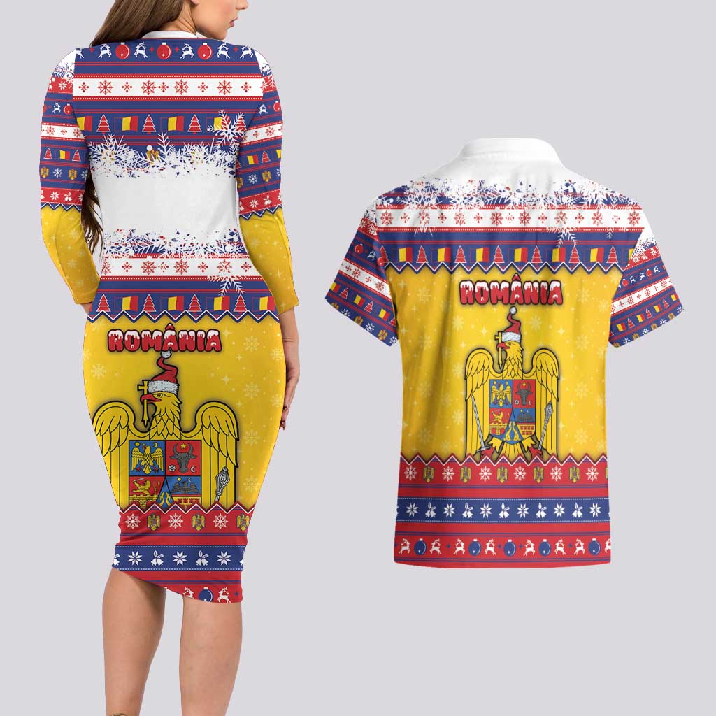 Romania Christmas Couples Matching Long Sleeve Bodycon Dress and Hawaiian Shirt Romanian Masked Santa - Wonder Print Shop
