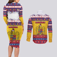 Romania Christmas Couples Matching Long Sleeve Bodycon Dress and Long Sleeve Button Shirt Romanian Masked Santa - Wonder Print Shop