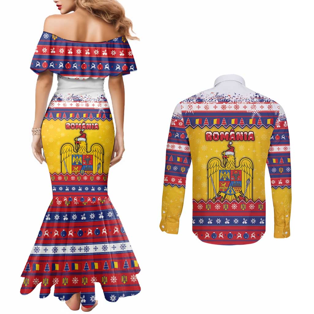 Romania Christmas Couples Matching Mermaid Dress and Long Sleeve Button Shirt Romanian Masked Santa - Wonder Print Shop
