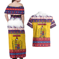 Romania Christmas Couples Matching Off Shoulder Maxi Dress and Hawaiian Shirt Romanian Masked Santa - Wonder Print Shop