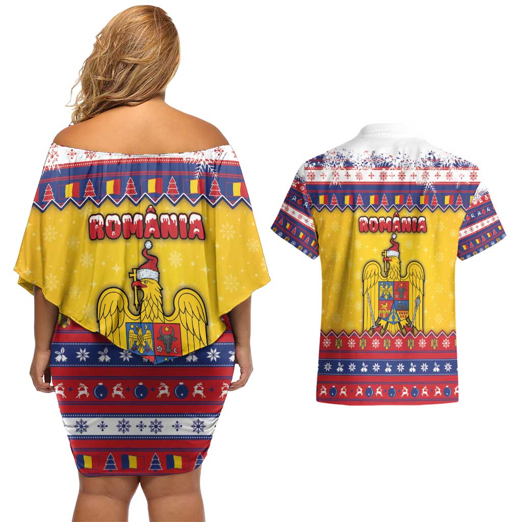 Romania Christmas Couples Matching Off Shoulder Short Dress and Hawaiian Shirt Romanian Masked Santa - Wonder Print Shop