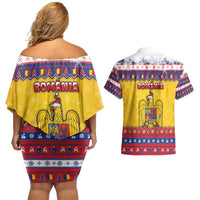 Romania Christmas Couples Matching Off Shoulder Short Dress and Hawaiian Shirt Romanian Masked Santa - Wonder Print Shop