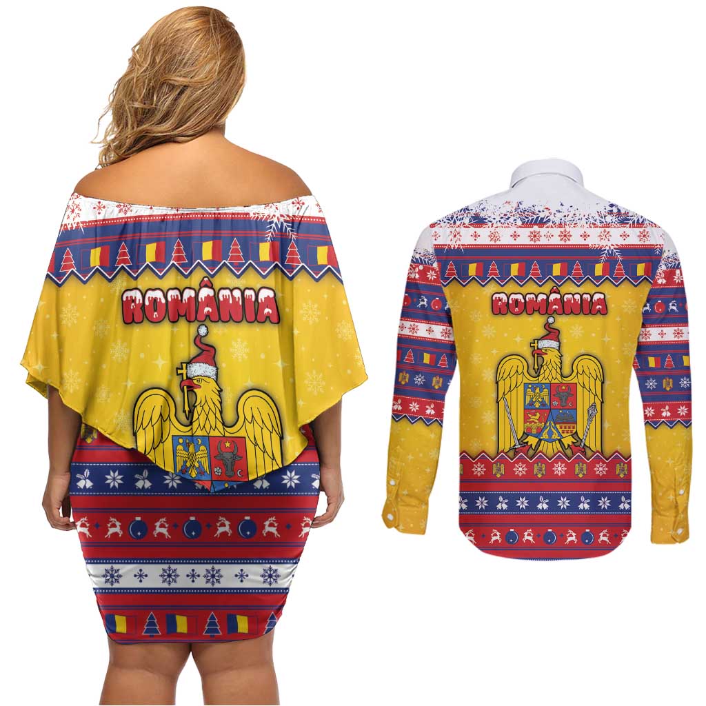 Romania Christmas Couples Matching Off Shoulder Short Dress and Long Sleeve Button Shirt Romanian Masked Santa - Wonder Print Shop