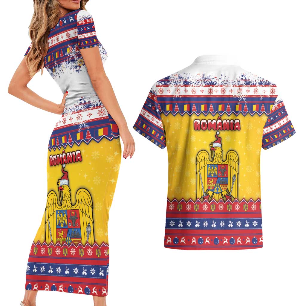 Romania Christmas Couples Matching Short Sleeve Bodycon Dress and Hawaiian Shirt Romanian Masked Santa - Wonder Print Shop