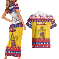 Romania Christmas Couples Matching Short Sleeve Bodycon Dress and Hawaiian Shirt Romanian Masked Santa - Wonder Print Shop