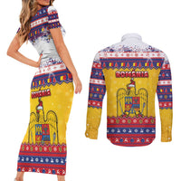 Romania Christmas Couples Matching Short Sleeve Bodycon Dress and Long Sleeve Button Shirt Romanian Masked Santa - Wonder Print Shop