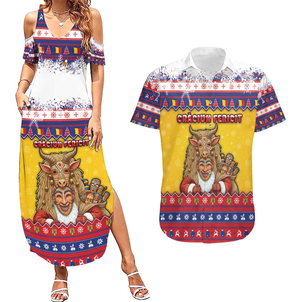 Romania Christmas Couples Matching Summer Maxi Dress and Hawaiian Shirt Romanian Masked Santa - Wonder Print Shop