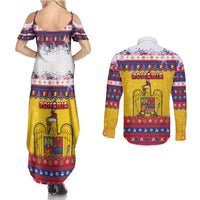 Romania Christmas Couples Matching Summer Maxi Dress and Long Sleeve Button Shirt Romanian Masked Santa - Wonder Print Shop