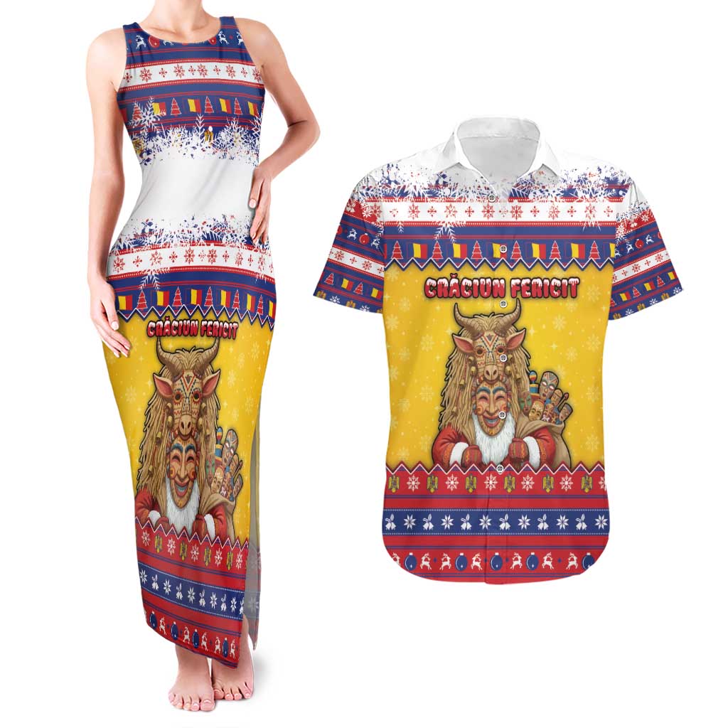 Romania Christmas Couples Matching Tank Maxi Dress and Hawaiian Shirt Romanian Masked Santa - Wonder Print Shop
