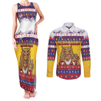 Romania Christmas Couples Matching Tank Maxi Dress and Long Sleeve Button Shirt Romanian Masked Santa - Wonder Print Shop