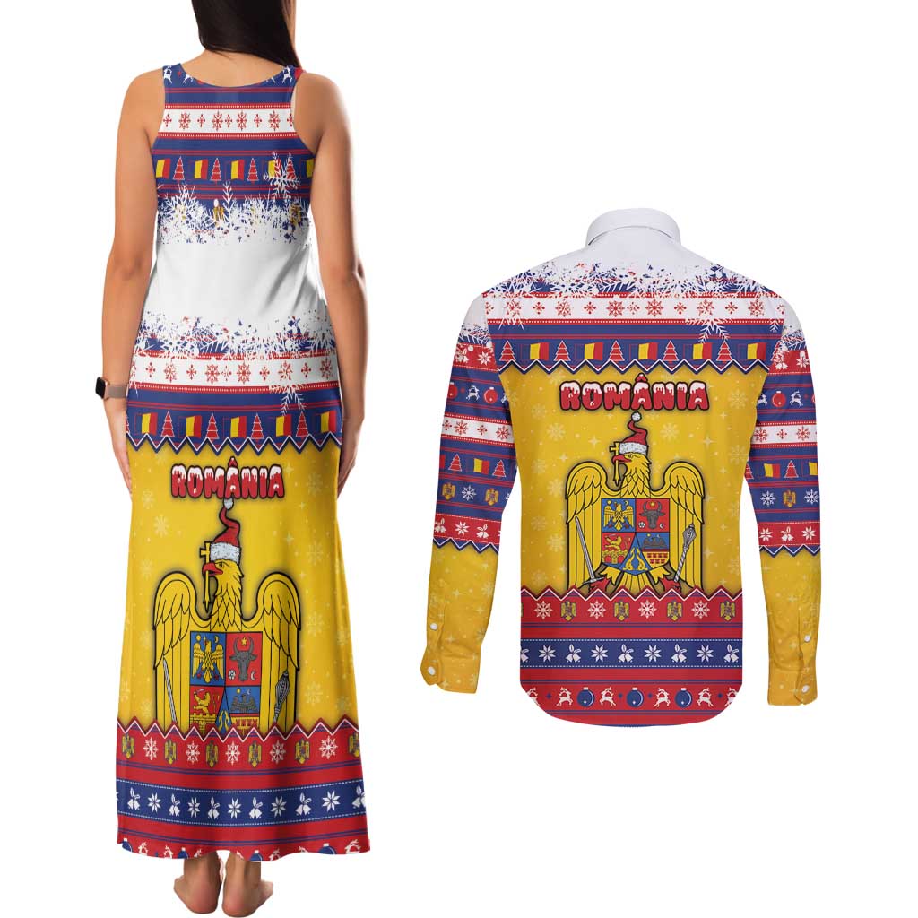 Romania Christmas Couples Matching Tank Maxi Dress and Long Sleeve Button Shirt Romanian Masked Santa - Wonder Print Shop