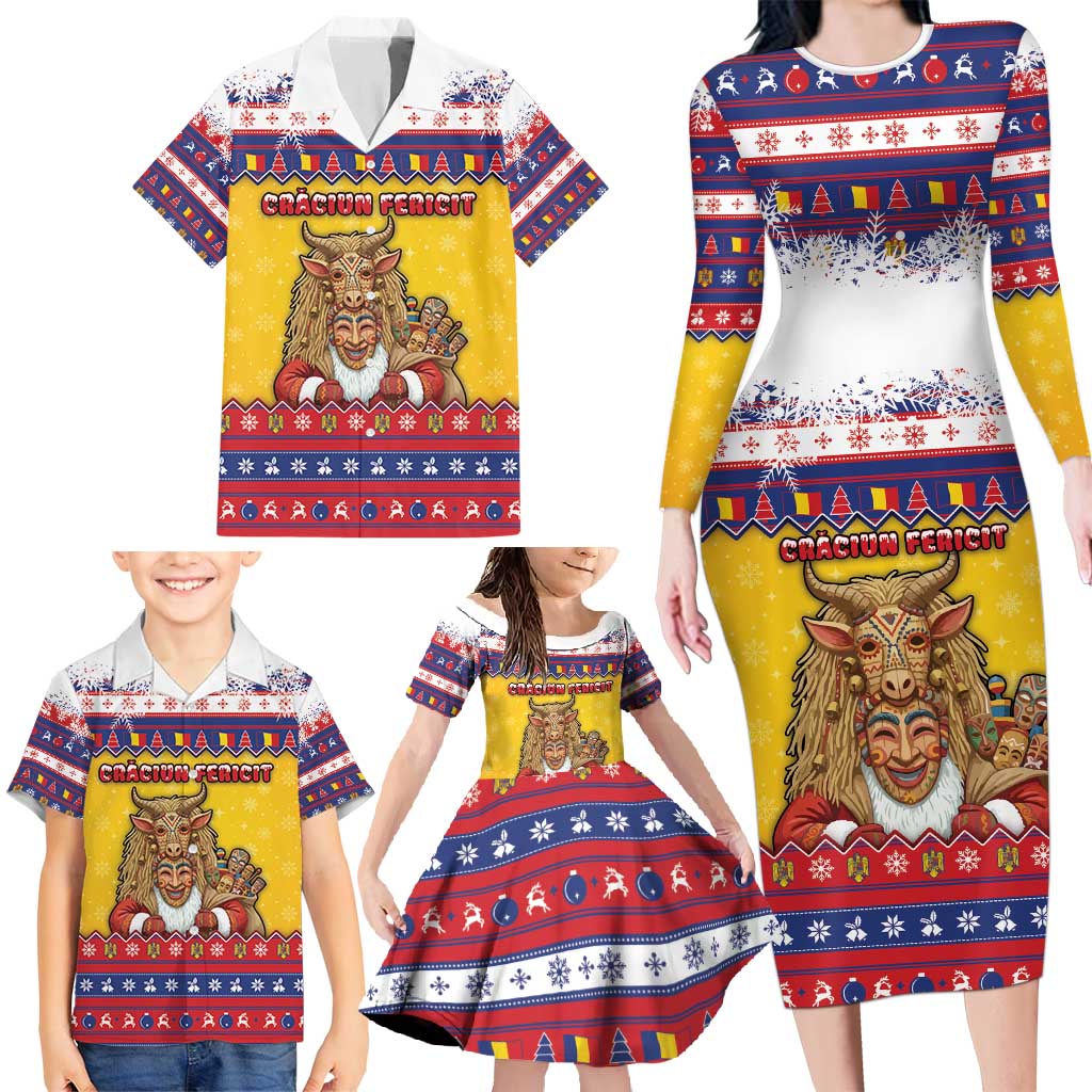 Romania Christmas Family Matching Long Sleeve Bodycon Dress and Hawaiian Shirt Romanian Masked Santa - Wonder Print Shop