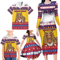 Romania Christmas Family Matching Long Sleeve Bodycon Dress and Hawaiian Shirt Romanian Masked Santa - Wonder Print Shop