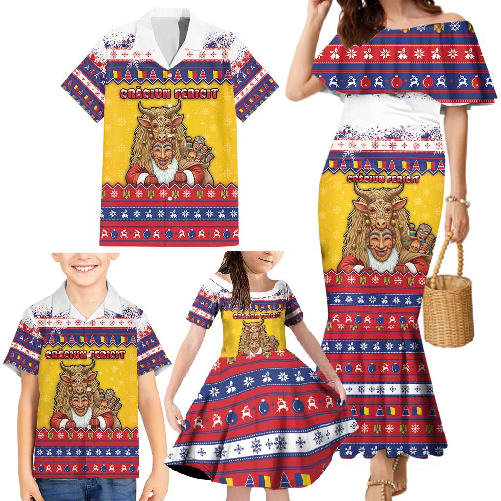 Romania Christmas Family Matching Mermaid Dress and Hawaiian Shirt Romanian Masked Santa - Wonder Print Shop