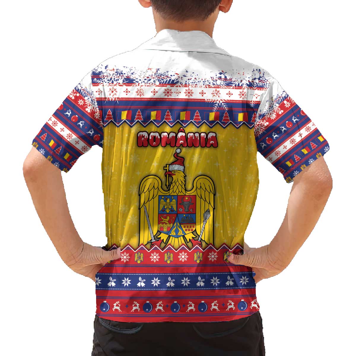 Romania Christmas Family Matching Off The Shoulder Long Sleeve Dress and Hawaiian Shirt Romanian Masked Santa - Wonder Print Shop