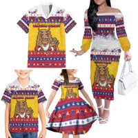 Romania Christmas Family Matching Off The Shoulder Long Sleeve Dress and Hawaiian Shirt Romanian Masked Santa - Wonder Print Shop