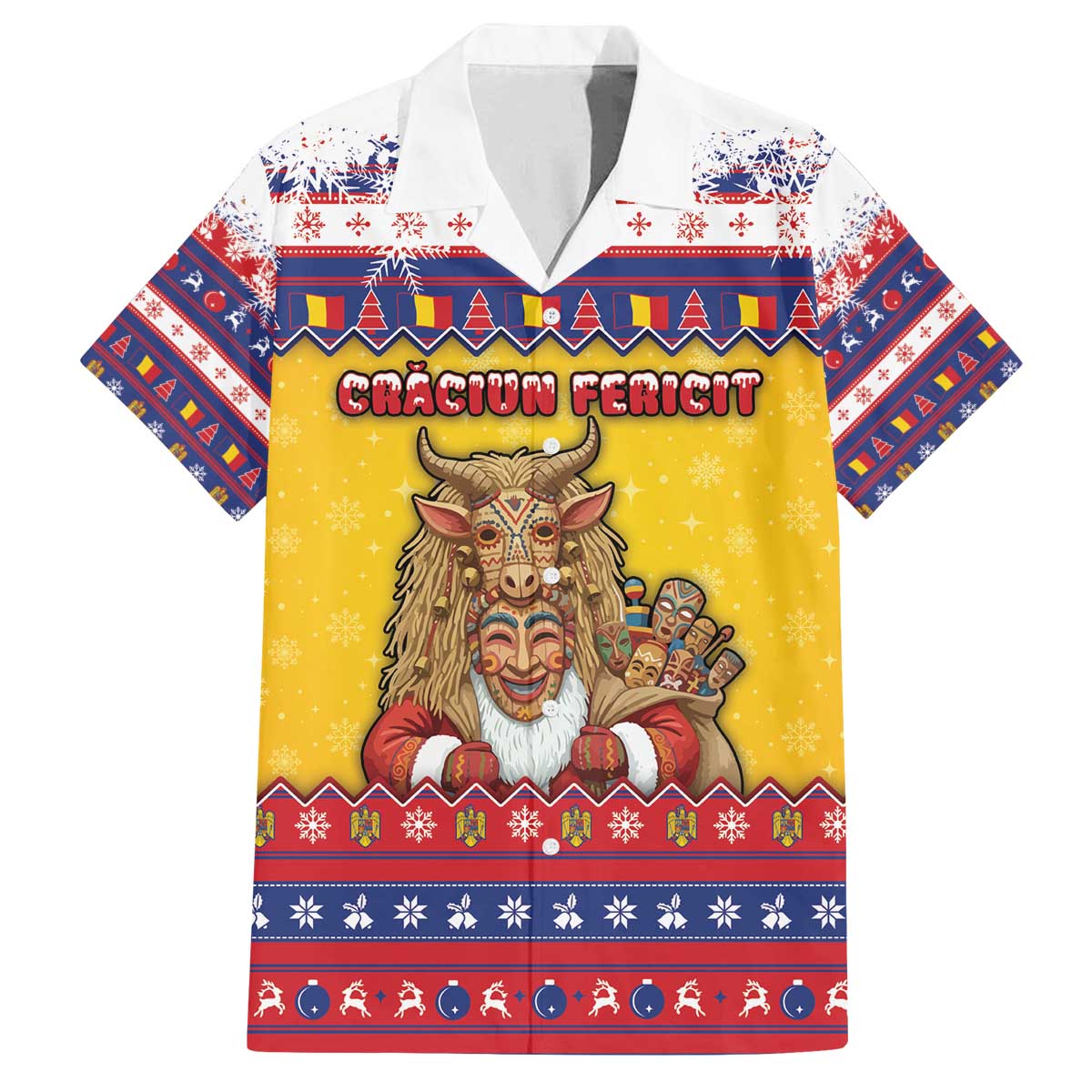 Romania Christmas Family Matching Off The Shoulder Long Sleeve Dress and Hawaiian Shirt Romanian Masked Santa - Wonder Print Shop