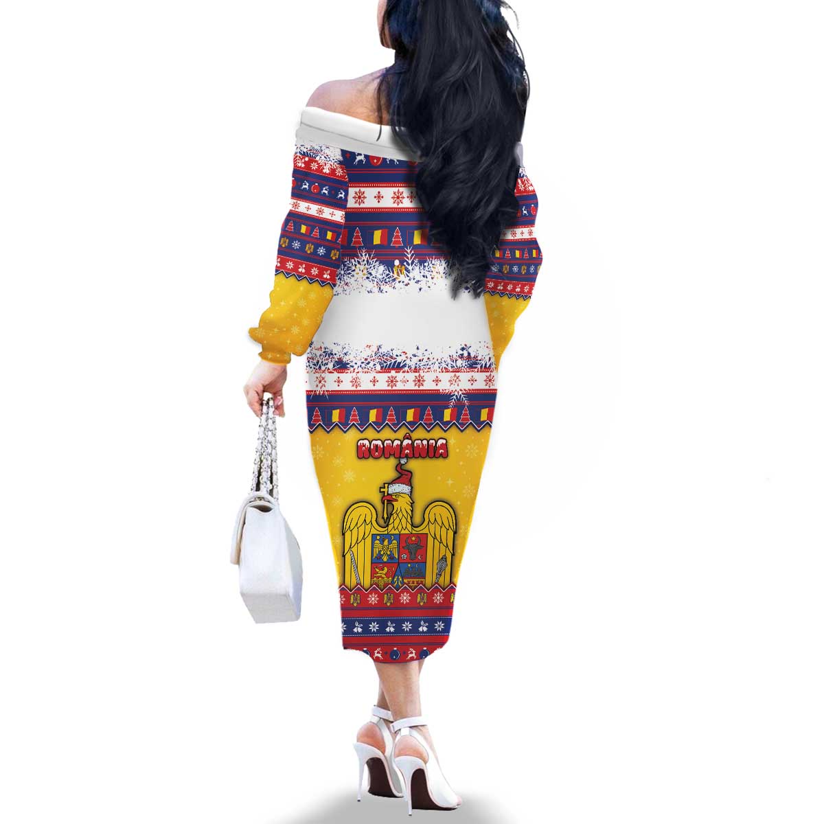 Romania Christmas Family Matching Off The Shoulder Long Sleeve Dress and Hawaiian Shirt Romanian Masked Santa - Wonder Print Shop