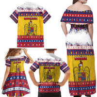 Romania Christmas Family Matching Off Shoulder Maxi Dress and Hawaiian Shirt Romanian Masked Santa - Wonder Print Shop