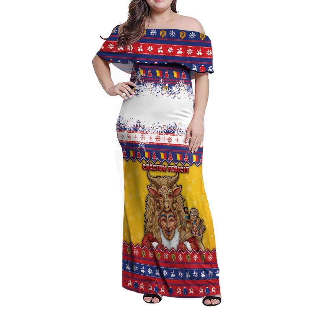 Romania Christmas Family Matching Off Shoulder Maxi Dress and Hawaiian Shirt Romanian Masked Santa - Wonder Print Shop