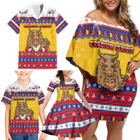 Romania Christmas Family Matching Off Shoulder Short Dress and Hawaiian Shirt Romanian Masked Santa - Wonder Print Shop