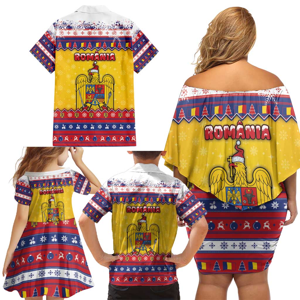 Romania Christmas Family Matching Off Shoulder Short Dress and Hawaiian Shirt Romanian Masked Santa - Wonder Print Shop