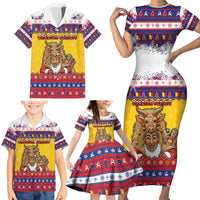 Romania Christmas Family Matching Short Sleeve Bodycon Dress and Hawaiian Shirt Romanian Masked Santa - Wonder Print Shop