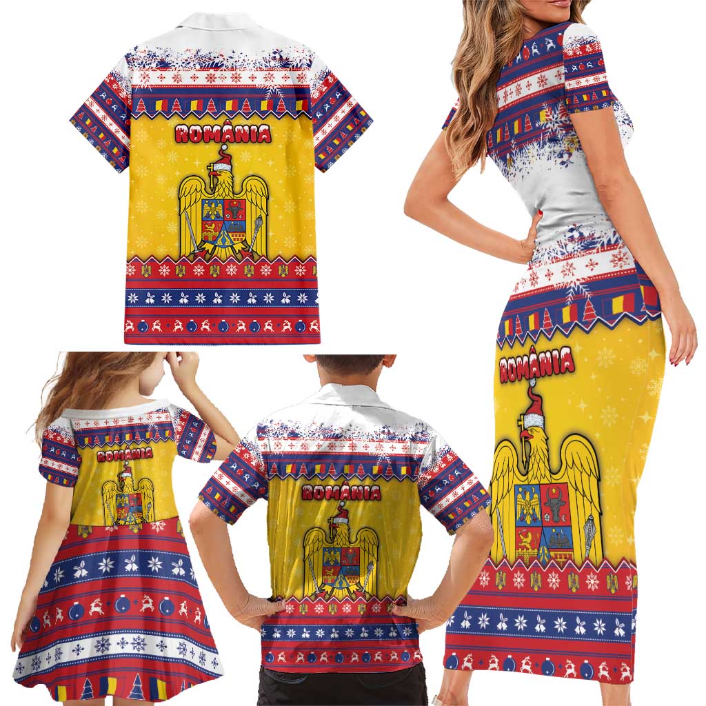 Romania Christmas Family Matching Short Sleeve Bodycon Dress and Hawaiian Shirt Romanian Masked Santa - Wonder Print Shop