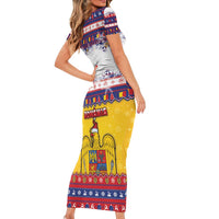 Romania Christmas Family Matching Short Sleeve Bodycon Dress and Hawaiian Shirt Romanian Masked Santa - Wonder Print Shop