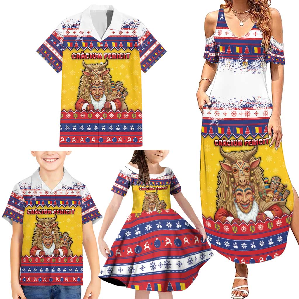 Romania Christmas Family Matching Summer Maxi Dress and Hawaiian Shirt Romanian Masked Santa - Wonder Print Shop