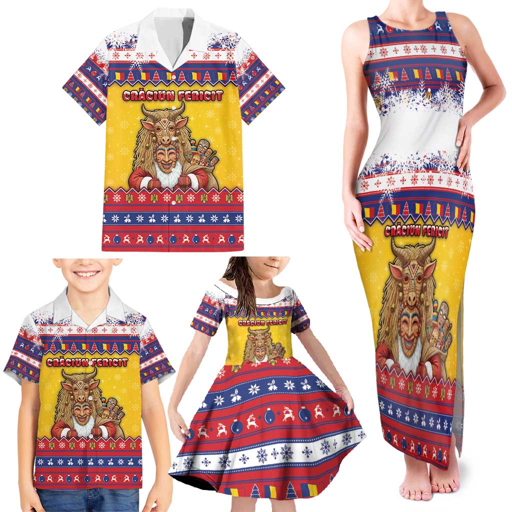 Romania Christmas Family Matching Tank Maxi Dress and Hawaiian Shirt Romanian Masked Santa - Wonder Print Shop