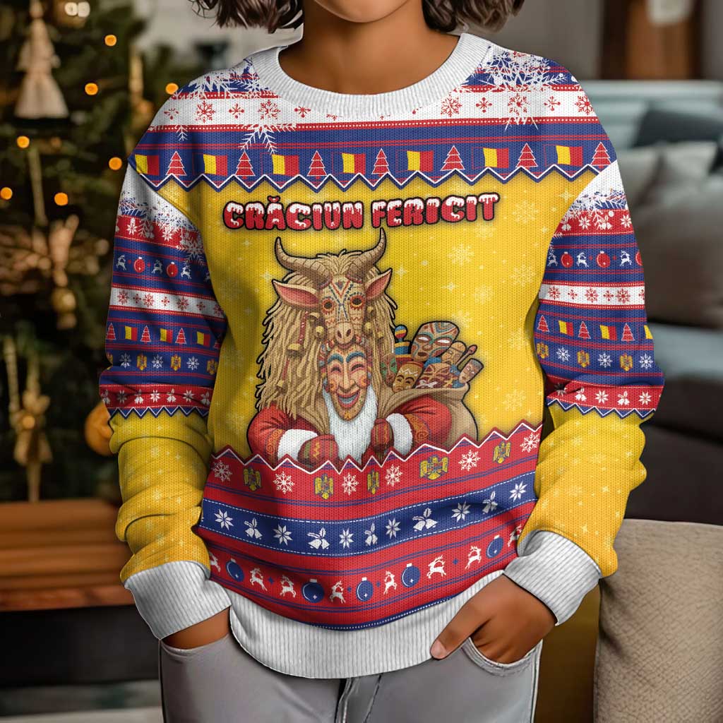 Romania Christmas Kid Ugly Christmas Sweater Romanian Masked Santa - Wonder Print Shop